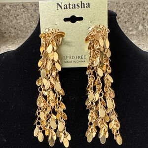 Natasha Couture Shimmering Gold Chain Tassel Earrings
